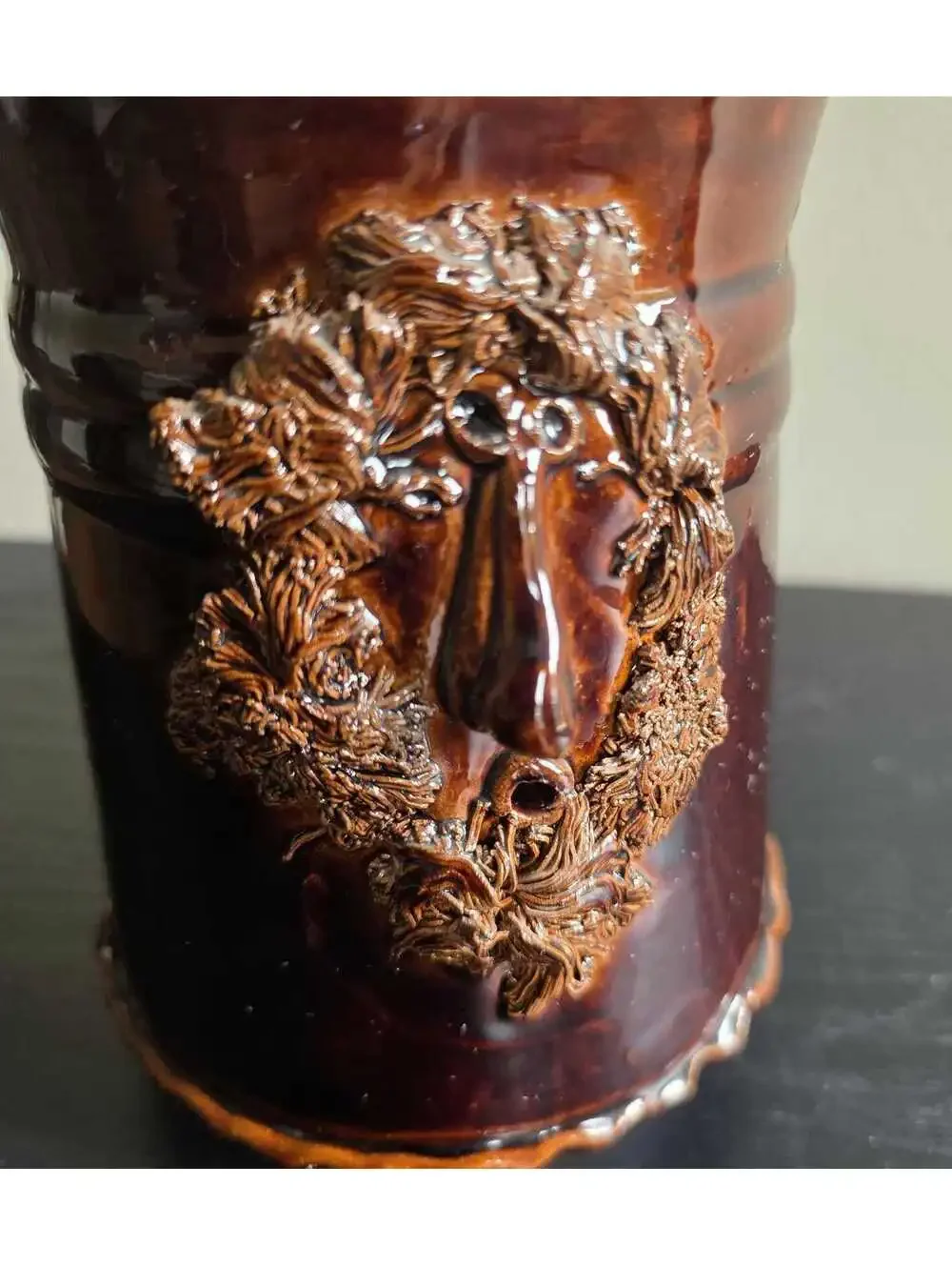 Vintage Figural Face Tankard Brown Glazed Earthenware Ceramic Decorative Display